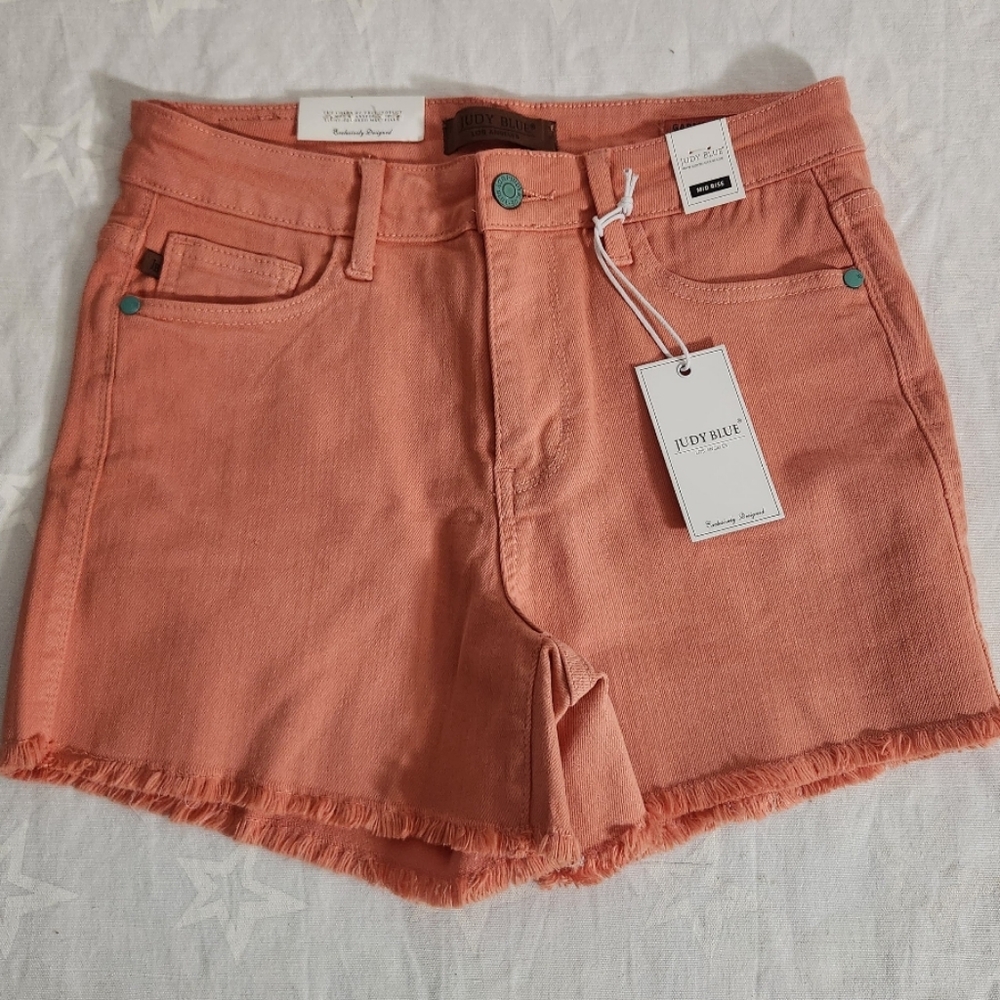 Judy Blue Denim Shorts Womens M Orange Frayed Hem  Stretch NEW